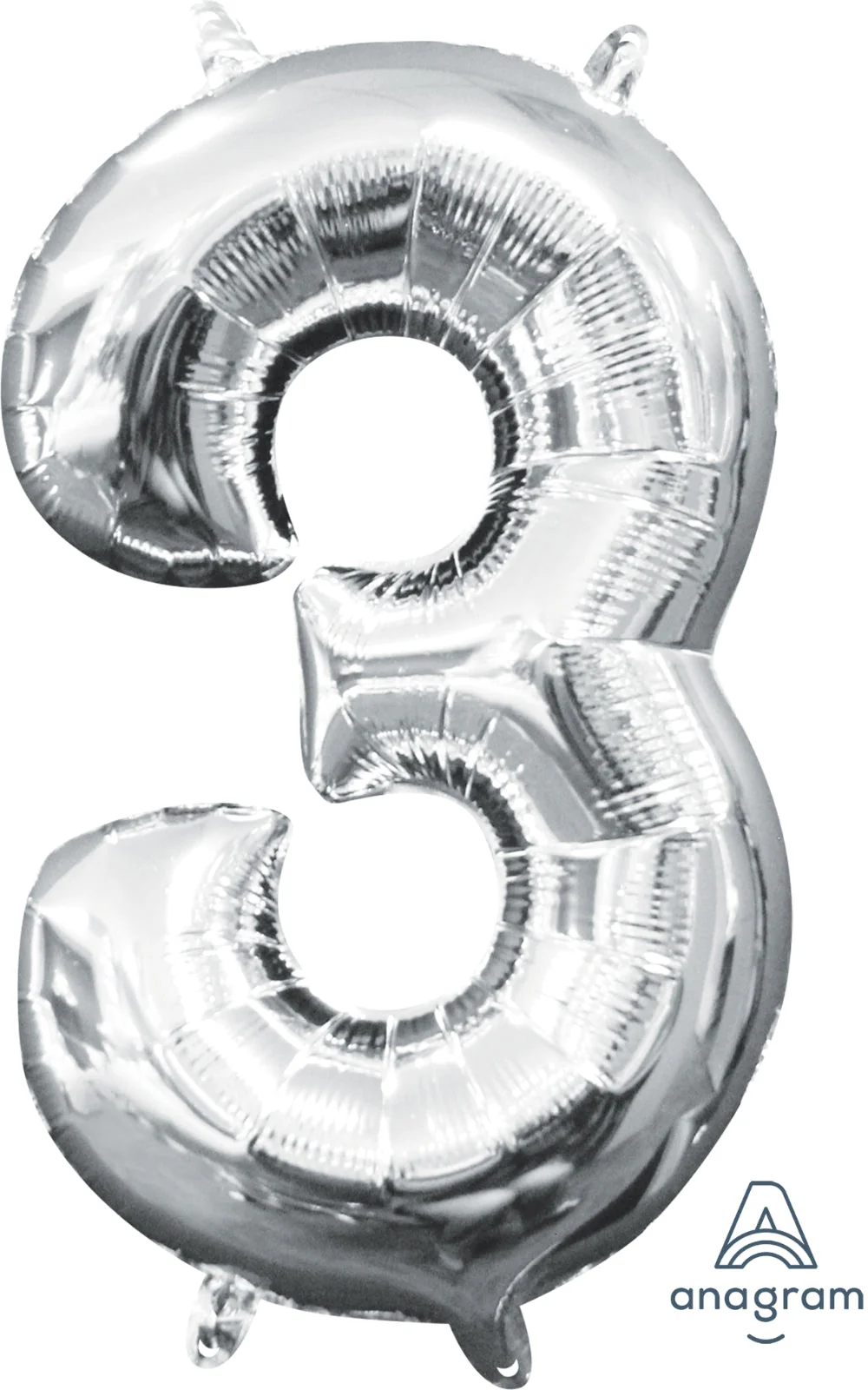 16" Airfill Only Anagram Brand Number "3" Silver Foil Balloon