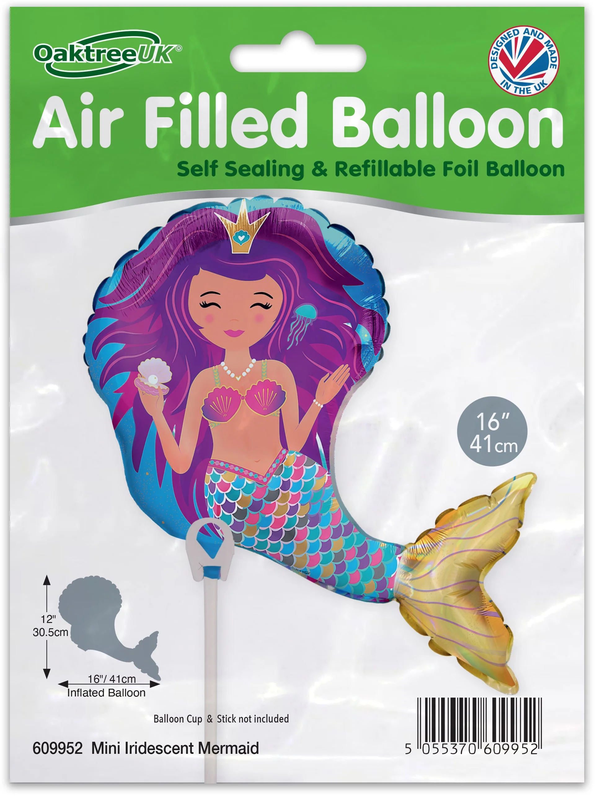 16" Airfill Only (Sticks Sold Separately) Oaktree Brand Mini Shape Iridescent Mermaid Packaged - Image 2