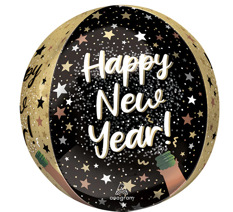 16" Orbz Natural Sparkle Happy New Year Foil Balloon - Image 2