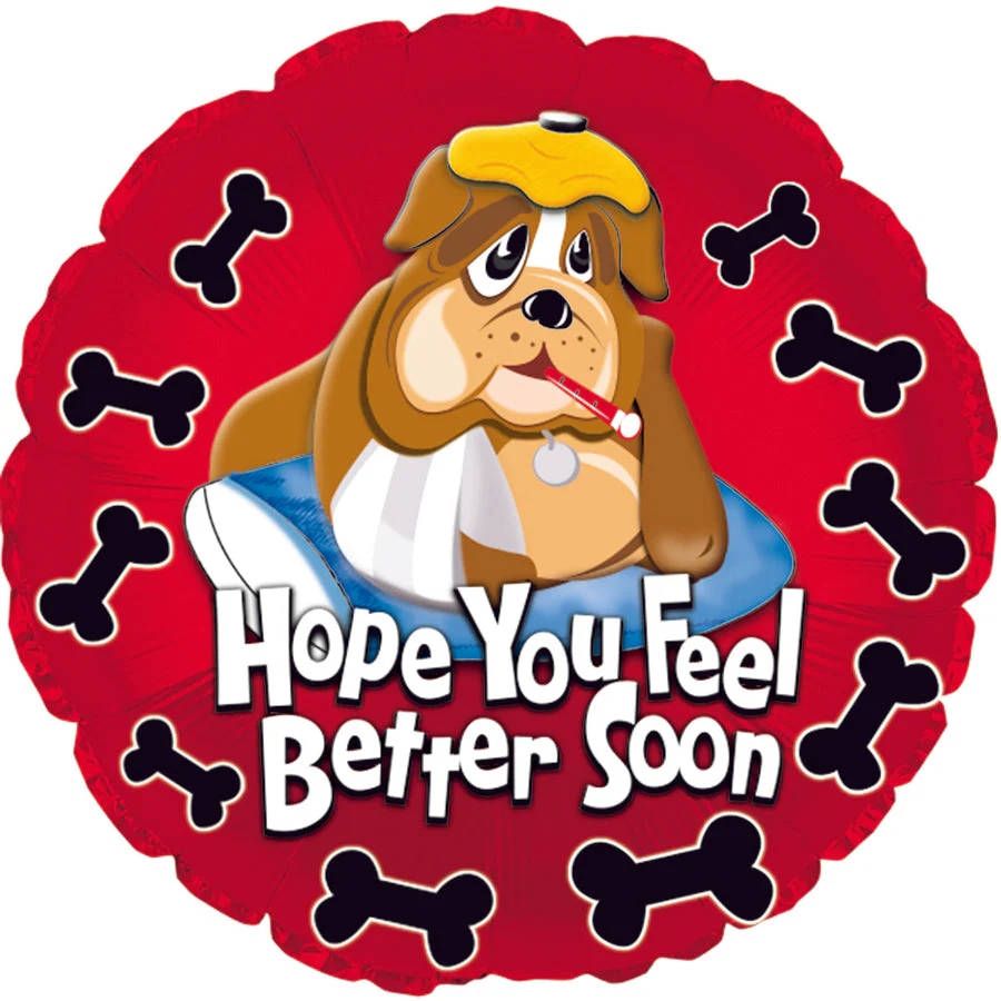 17" Feel Better Soon Bull Dog Foil Balloon