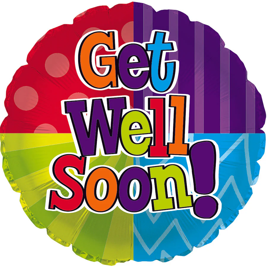 17" Get Well Soon Dots & Stripes Foil Balloon