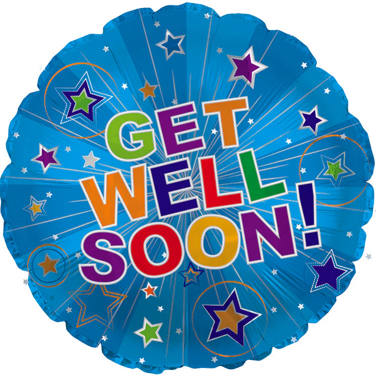 17" Get Well Soon Silver Burst Balloon