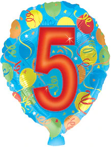 17" Number Shaped "5" Packaged Balloon