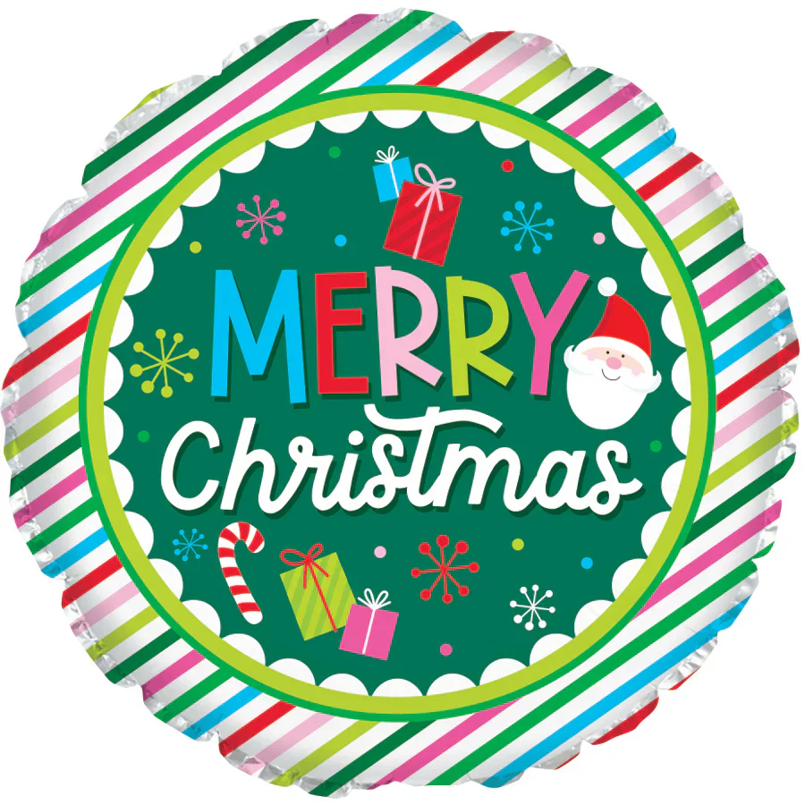 17" Merry Christmas Stripes Foil Balloon - Image 2