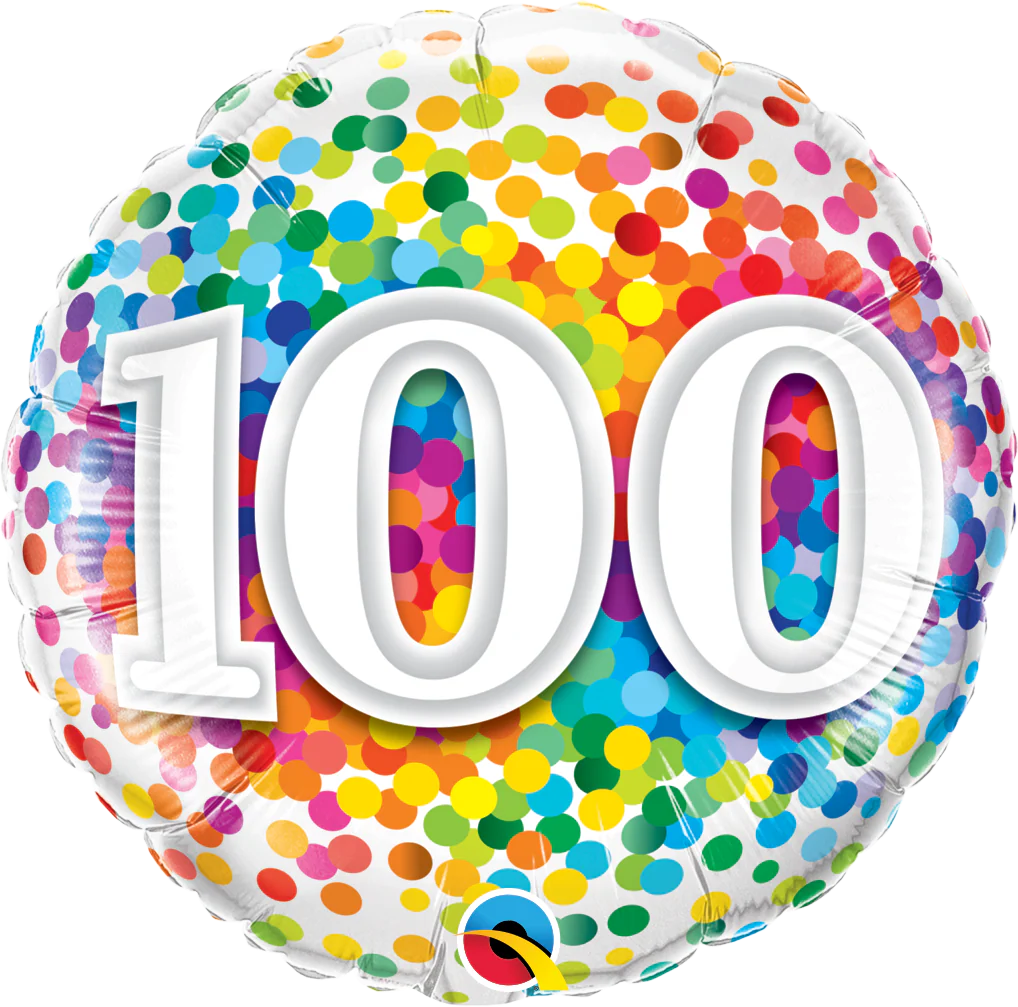 18" 100 Rainbow Confetti Foil Balloon