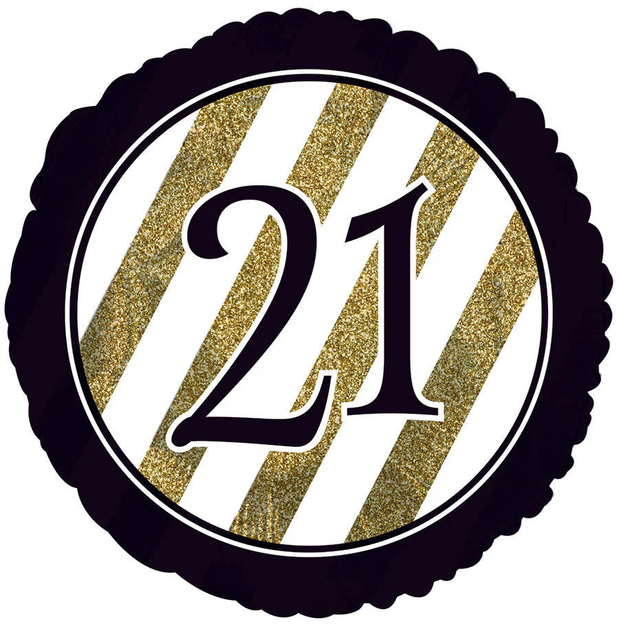 18" 21 Black & Gold Glitter Foil Balloon