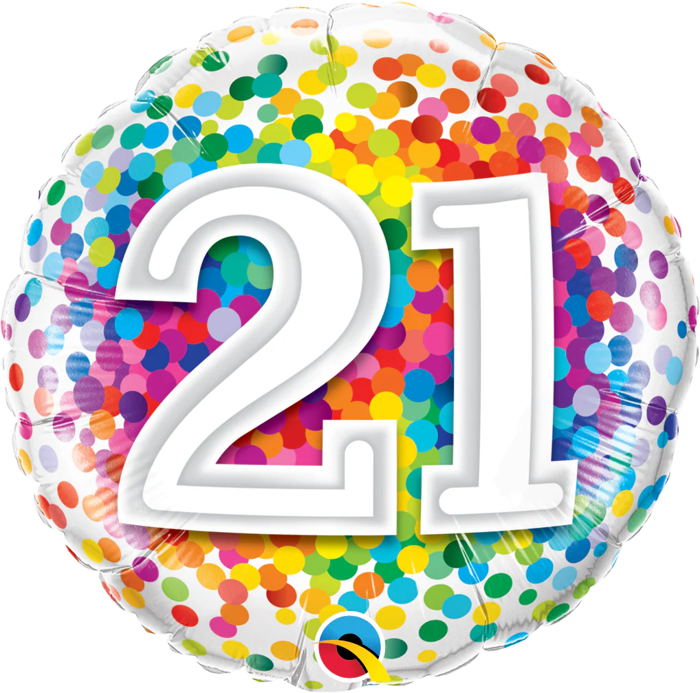 18" 21 Rainbow Confetti Foil Balloon