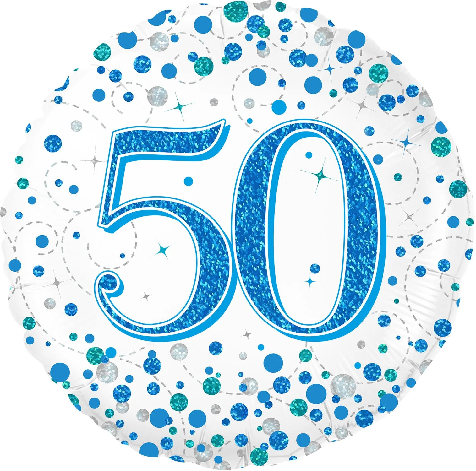 18" 50th Sparkling Fizz Birthday Blue Holographic Oaktree Foil Balloon