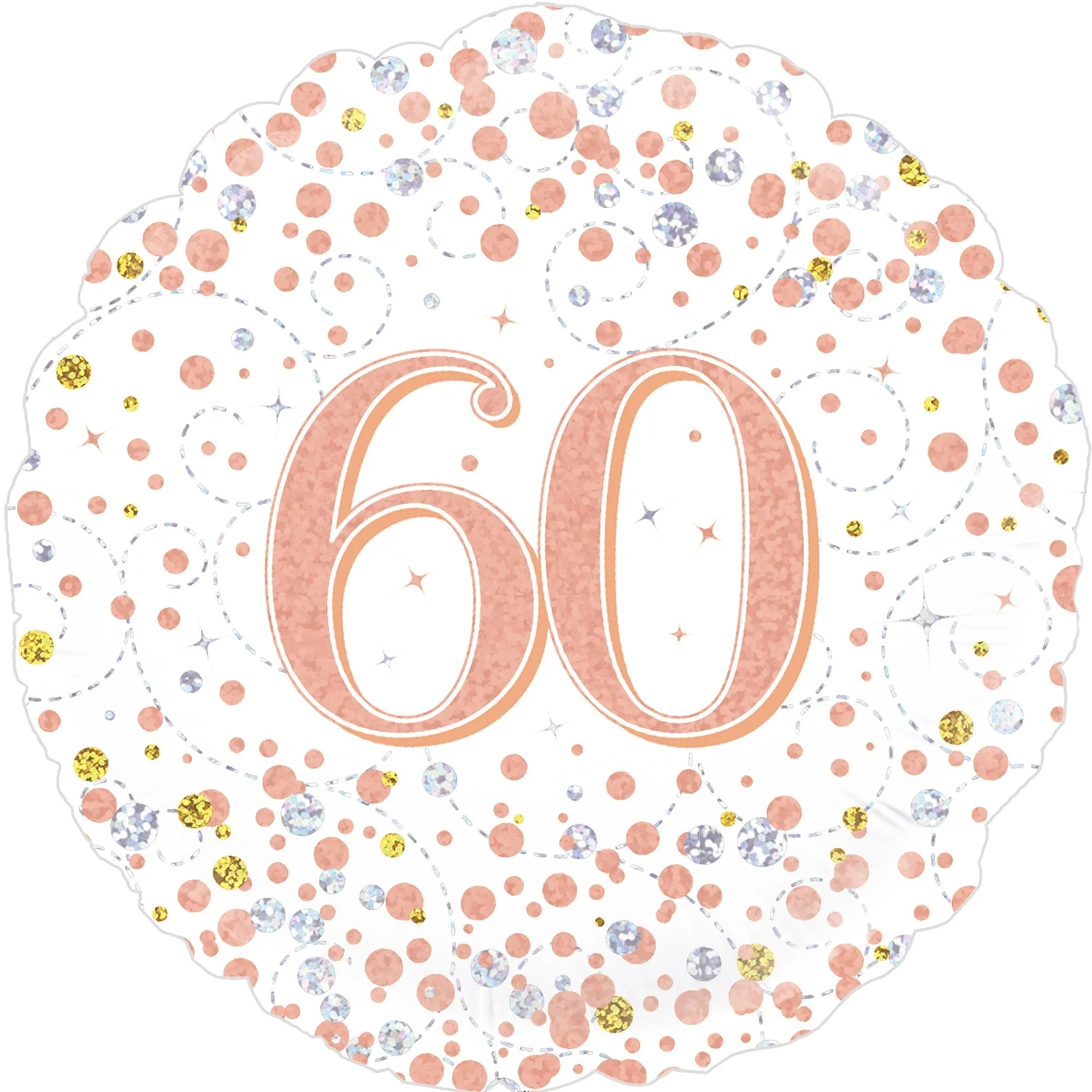18" 60th Sparkling Fizz Birthday White & Rose Gold Holographic Oaktree Foil Balloon