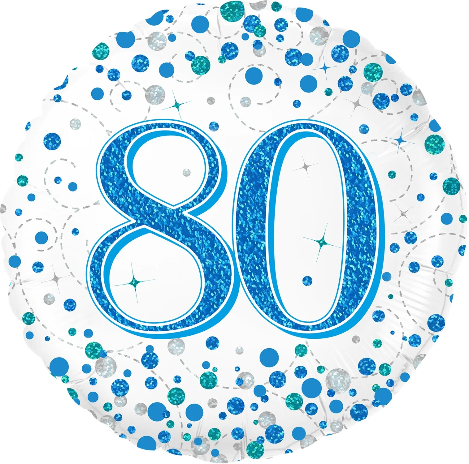 18" 80th Sparkling Fizz Birthday Blue Holographic Oaktree Foil Balloon