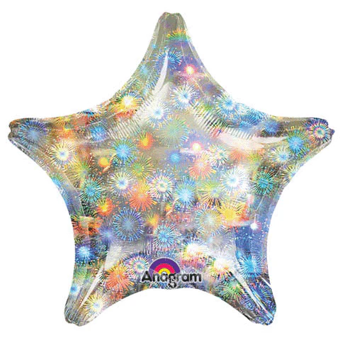 18" Anagram Brand Holographic Star Holo Fireworks Star Balloon