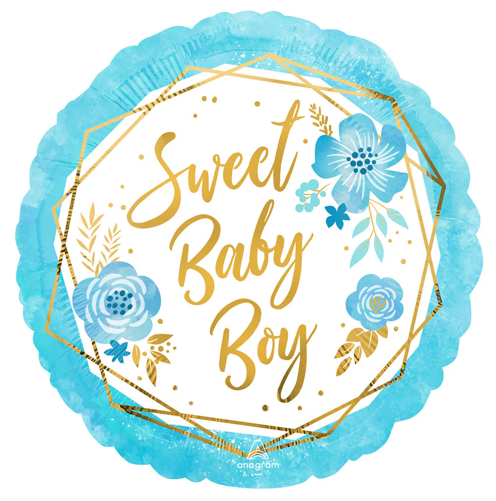 18" Baby Boy Floral Geo Foil Balloon