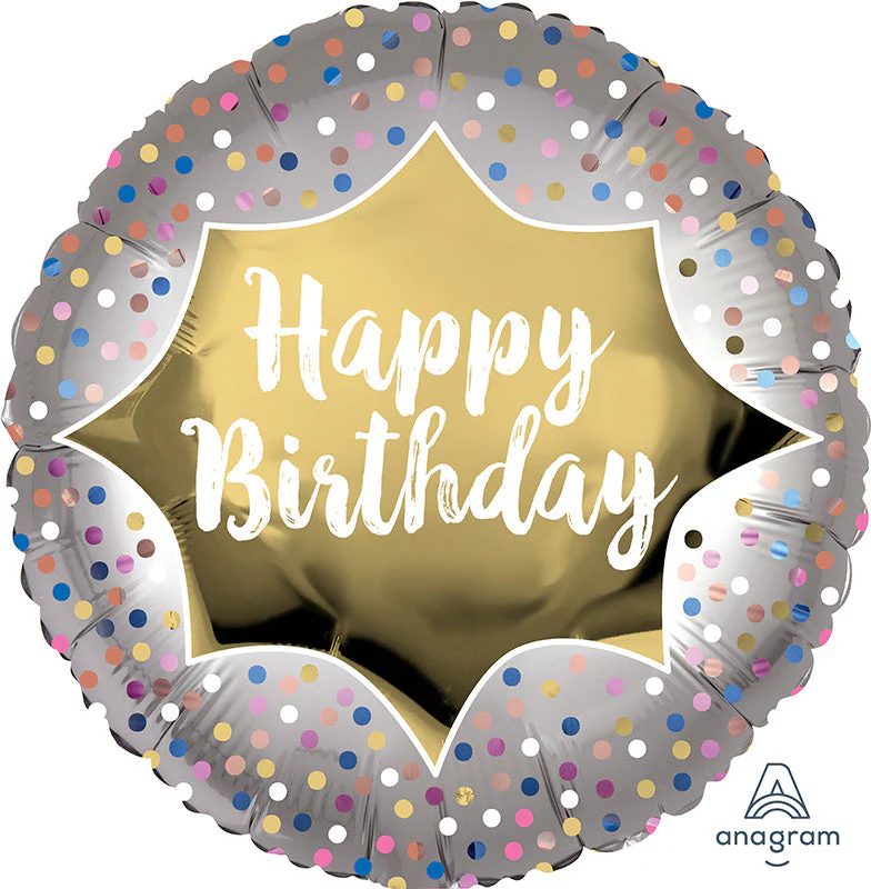 18" Birthday Satin Gold Burst Foil Balloon