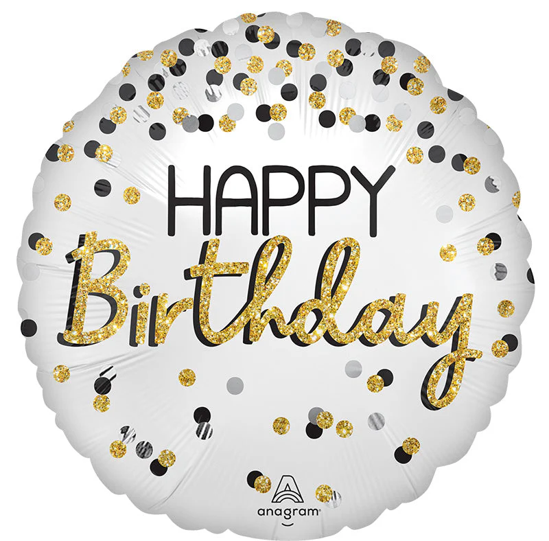 18" Black Silver Gold Birthday Foil Balloon