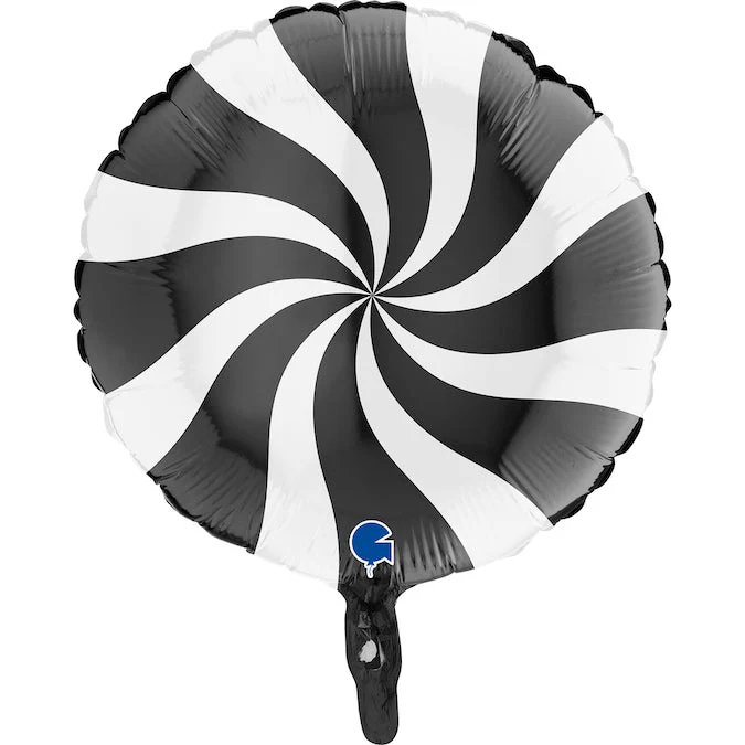18" Candy Swirly White-Black Foil Balloon