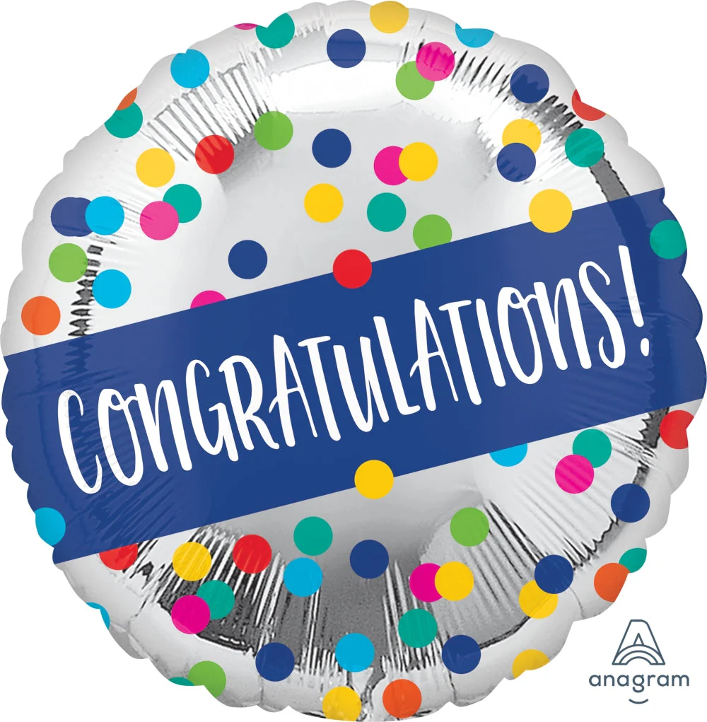 18" Congratulations Silver Dots Foil Balloon