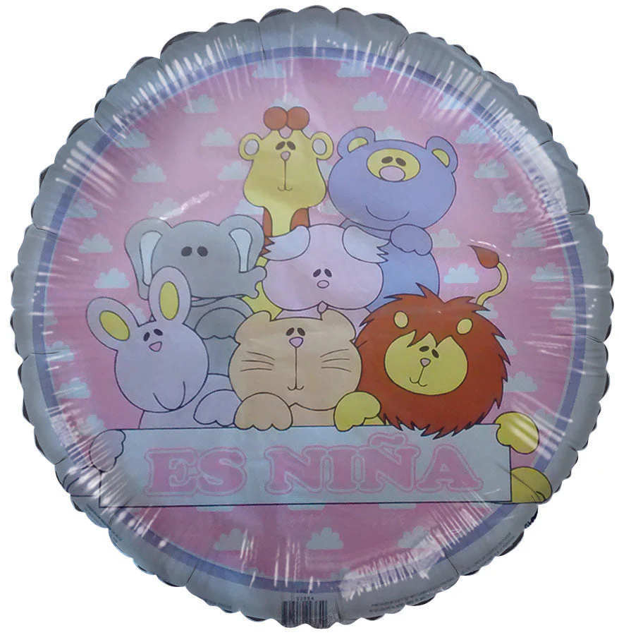 18" Es niña spanish cute zoo animals pink & white balloon