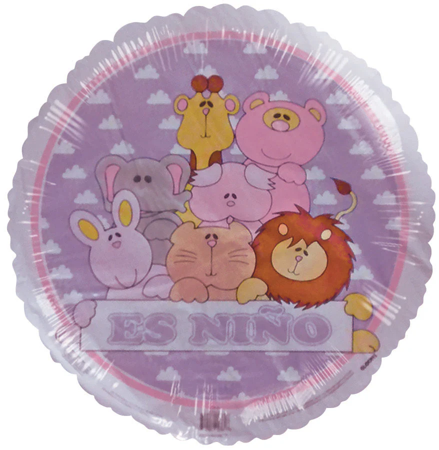 18" Es Niño Cute Animals Purple White Border Balloon (Spanish)