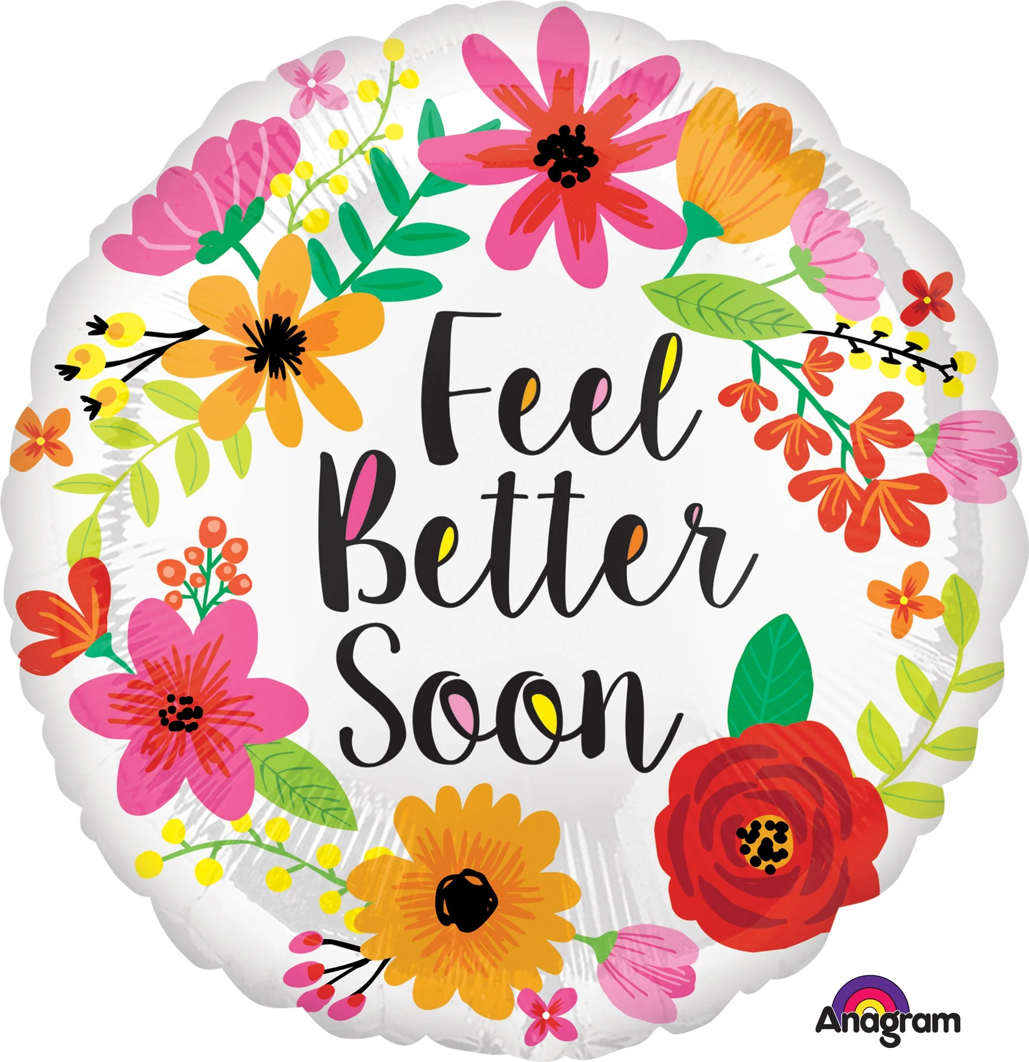 18" Feel Better Soon Floral Wreath Balloon