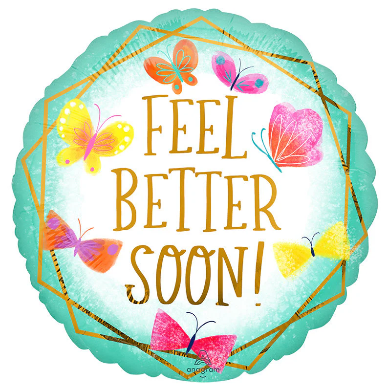18" Feel Better Teal & Gold Foil Balloon