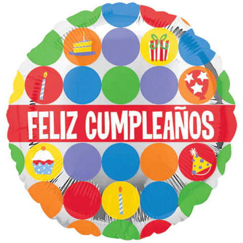 18" Feliz Cumpleanos Polka Icons Balloon (Spanish)
