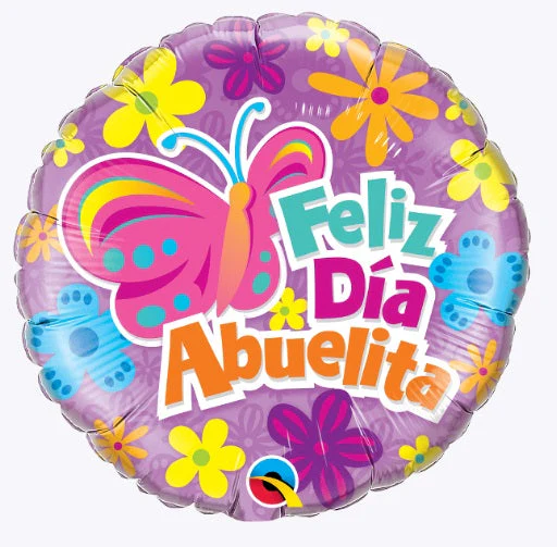 18" Feliz Dia Abuelita Butterfly & Flowers Packaged Balloon (Spanish)