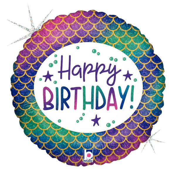 18" Foil Balloon Holographic Glitter Mermaid Birthday