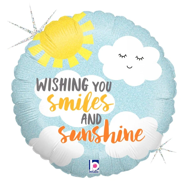 18" Foil Balloon Holographic Wishing You Smiles and Sunshine