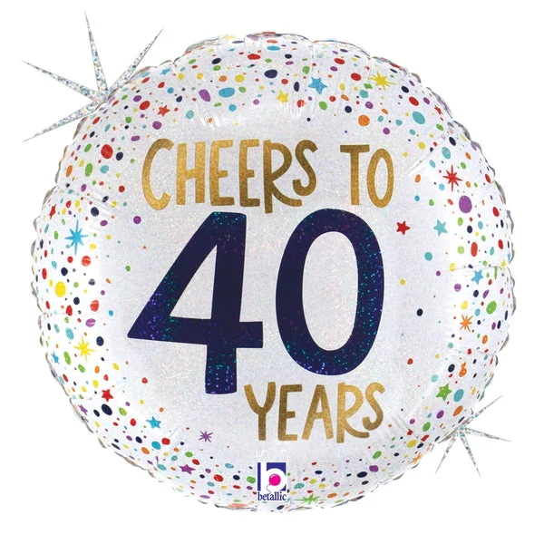 18" Foil Holographic Cheers to 40 Years Foil Balloon