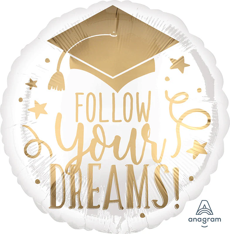 18" Follow Your Dreams White & Gold Foil Balloon