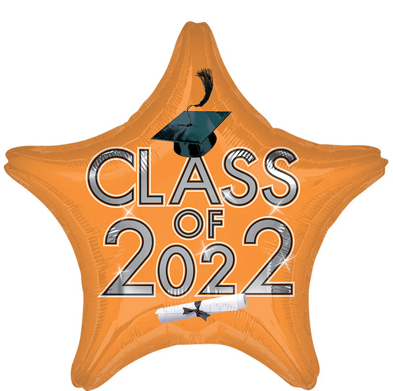 18" Graduation Class of 2022 - Orange Foil Balloon