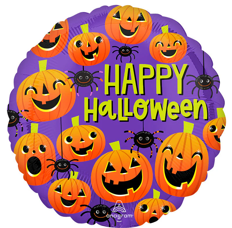 18" Halloween Spiders & Pumpkins Foil Balloon