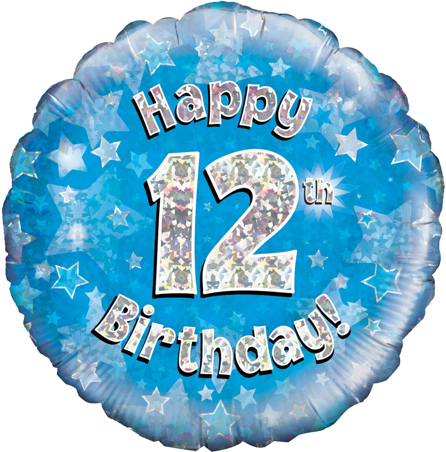18" Happy 12th Birthday Blue Holographic Oaktree Foil Balloon