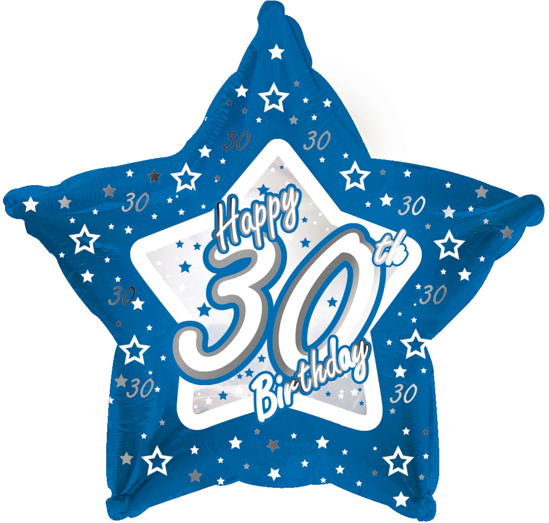18" Happy 30th Birthday Blue Star Balloon