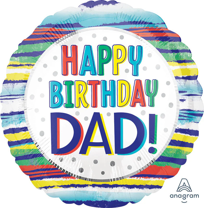 18" Happy Birthday Dad Painted Stripes Foil Balloon