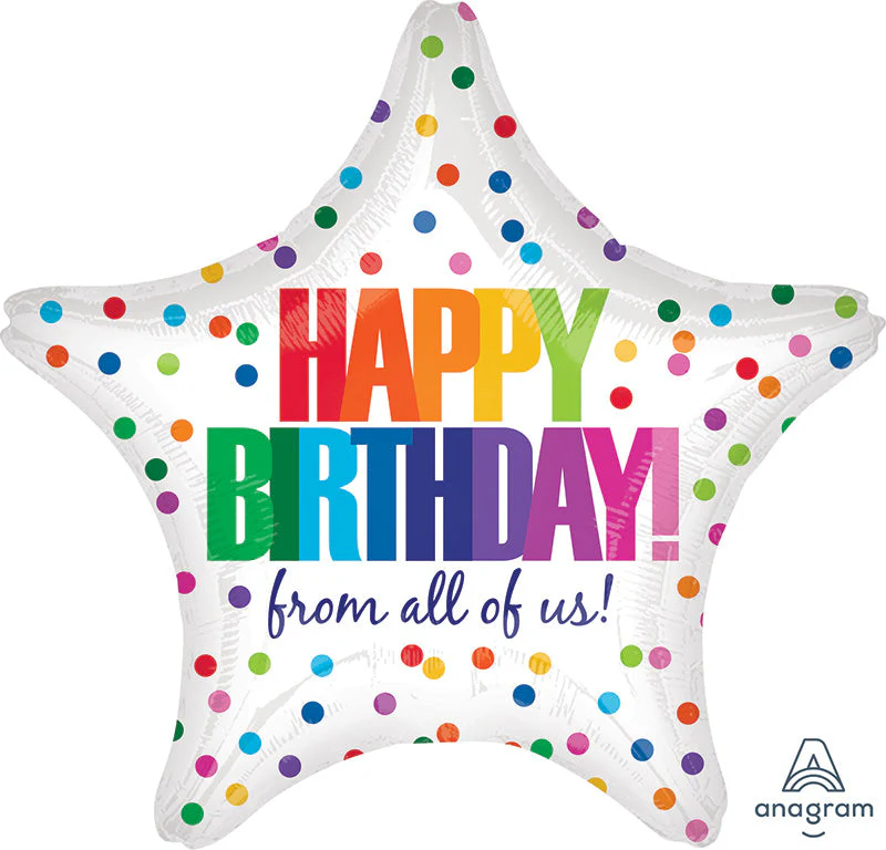 18" Happy Birthday From All of Us Dots Foil Balloon