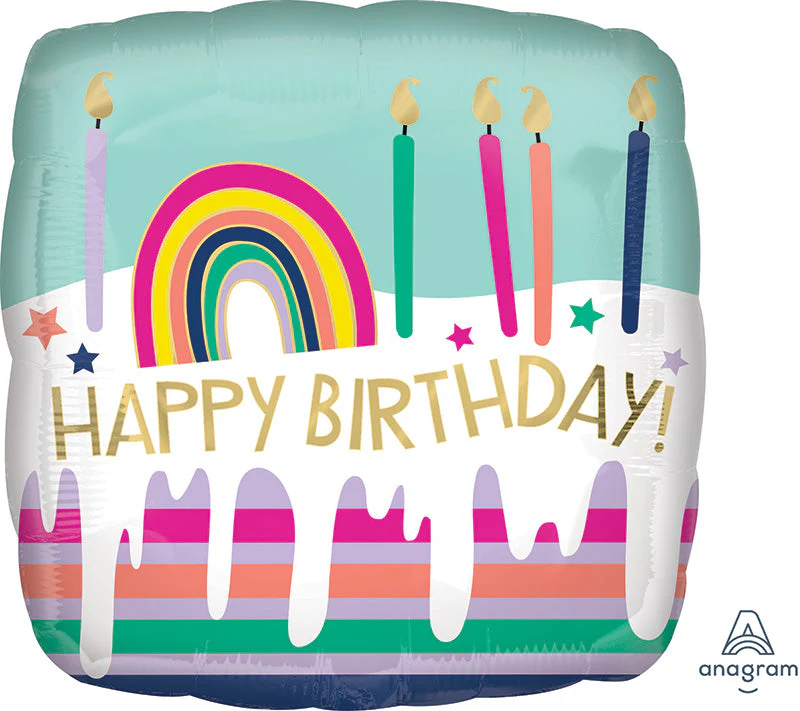 18" Happy Birthday Frosted Striped Cake Foil Balloon