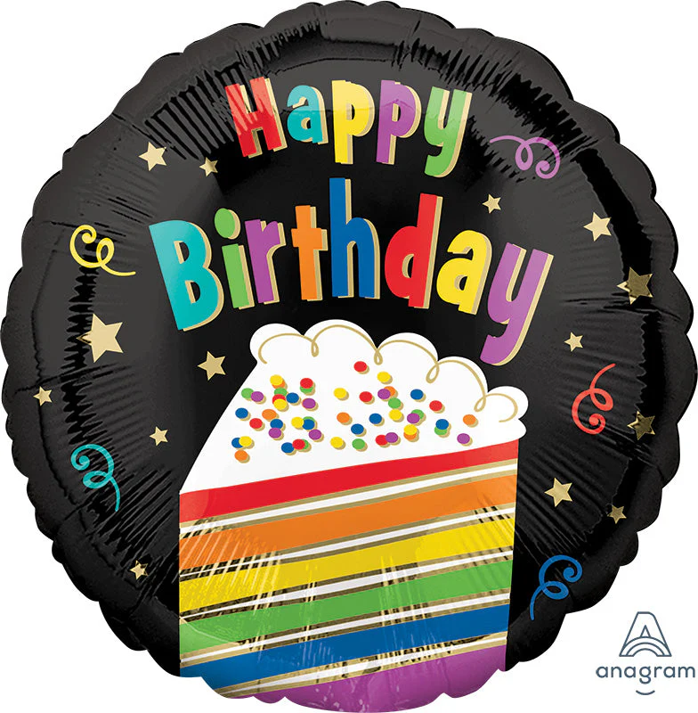 18" Happy Birthday Rainbow Cake Foil Balloon