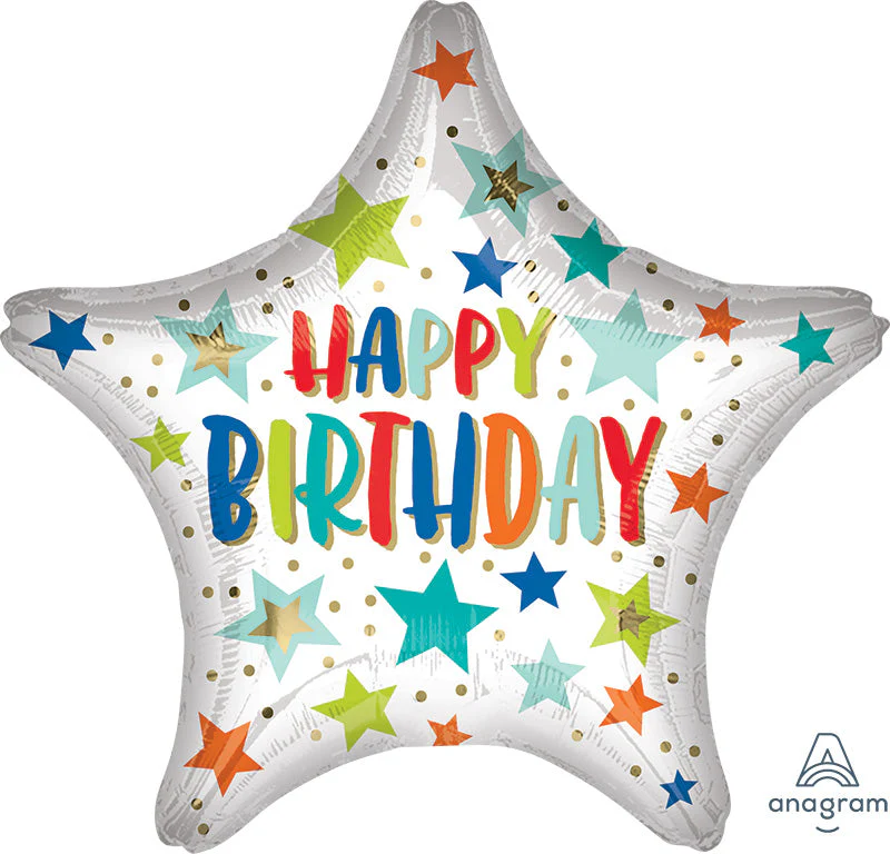 18" Happy Birthday Stars and Dots Foil Balloon