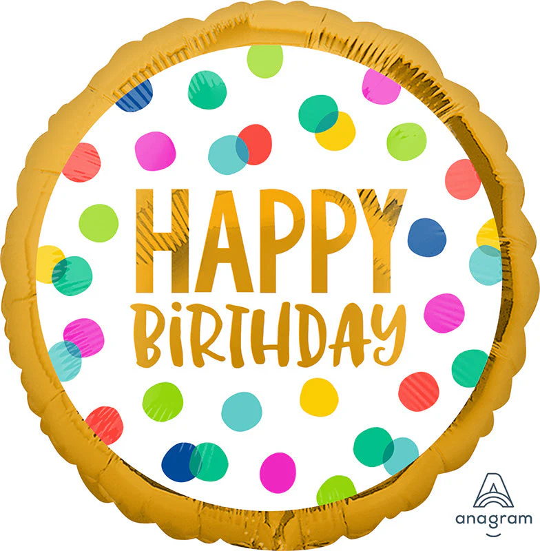 18" Happy Dots Happy Birthday Foil Balloon