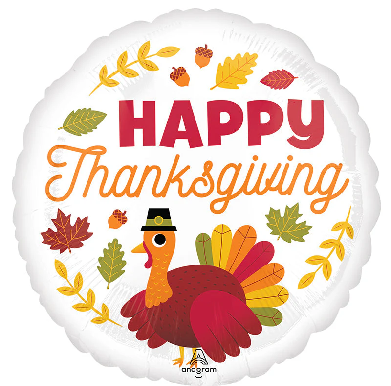 18" Happy Thanksgiving Pilgrim Turkey Foil Balloon