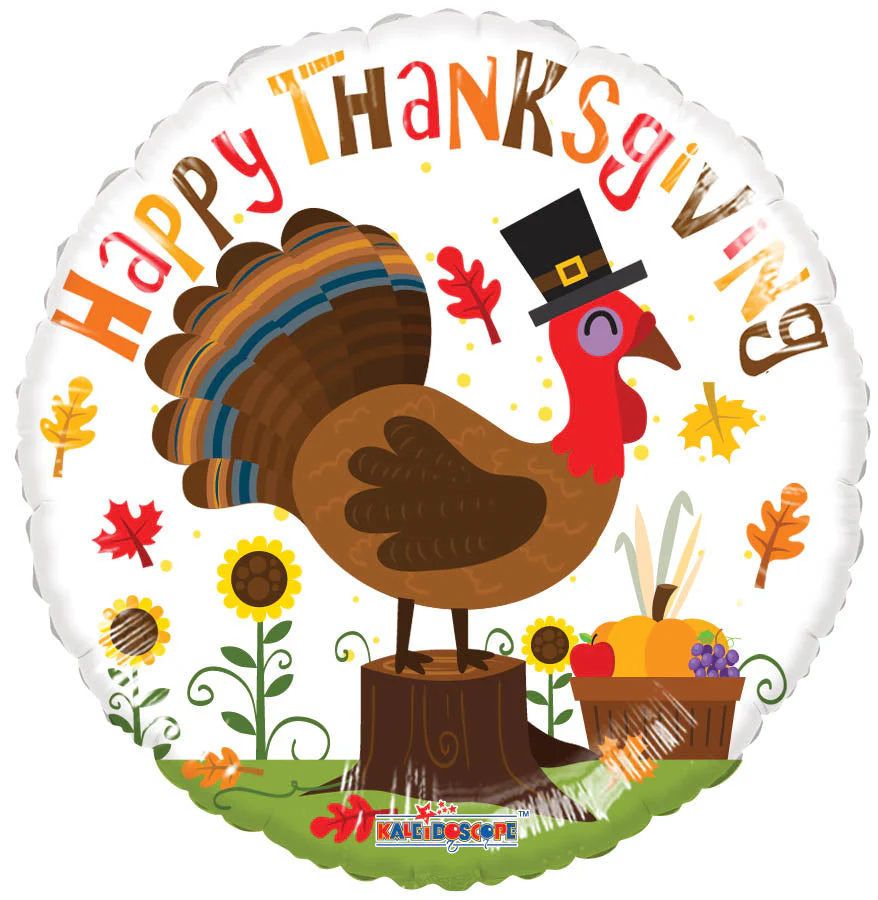 18" Happy Thanksgiving Turkey Gellibean Balloon