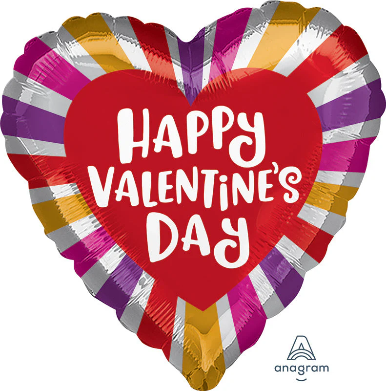 18" Happy Valentine's Day Radiant Bursts Foil Balloon