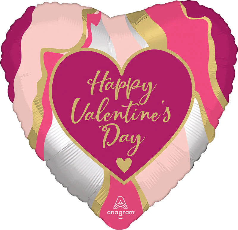 18" Happy Valentine's Day Satin Abstract Marble Foil Balloon