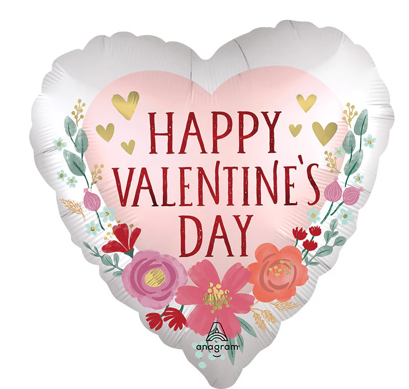 18" Happy Valentine's Day Satin Romantic Flowers Foil Balloon