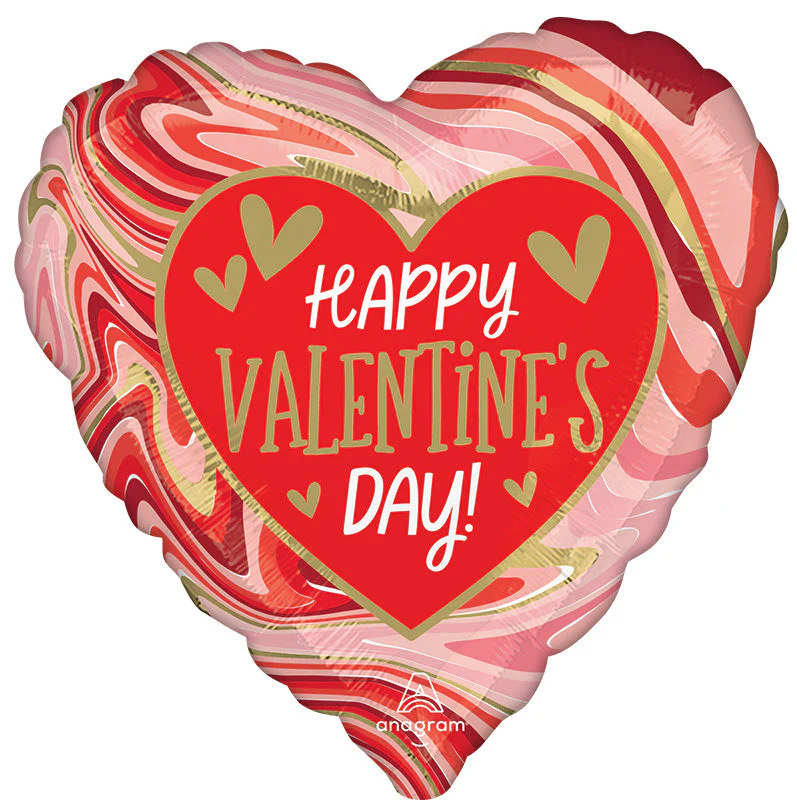18" Happy Valentine's Day Twisty Marble Foil Balloon