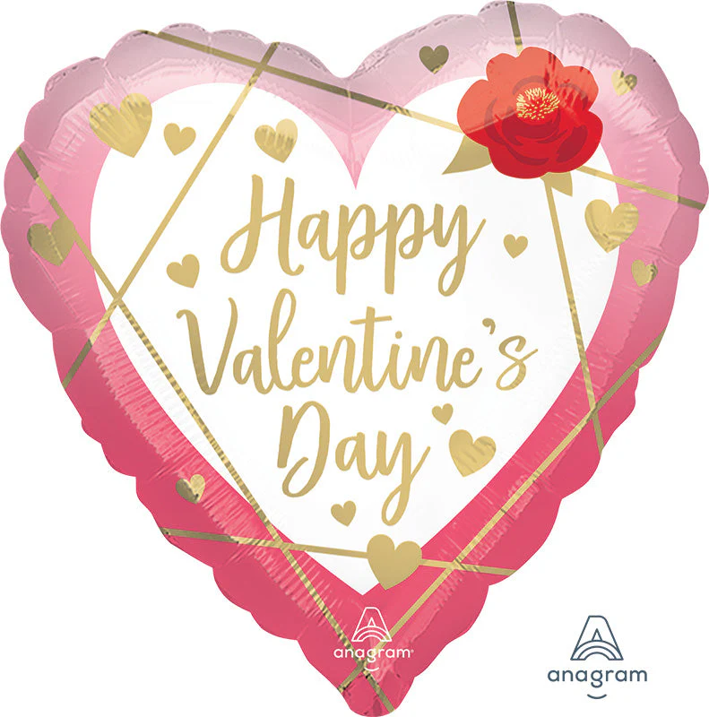 18" Happy Valentine's Day Watercolor Faceted Heart Foil Balloon