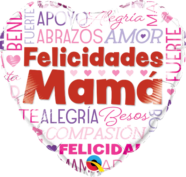 18" Heart Felicidades Mama Words Foil Balloon