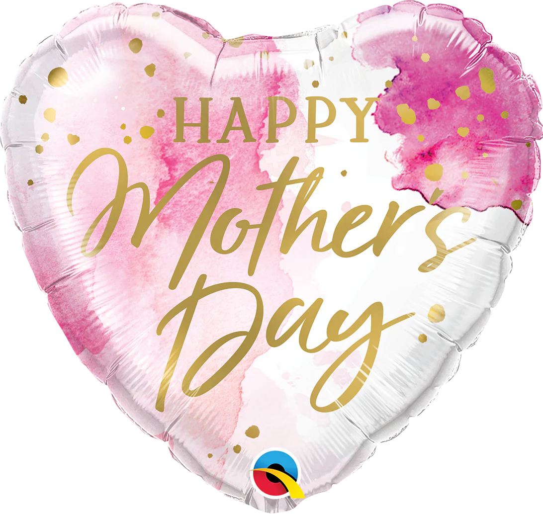 18" Heart Mother's Day Pink Watercolor Foil Balloon