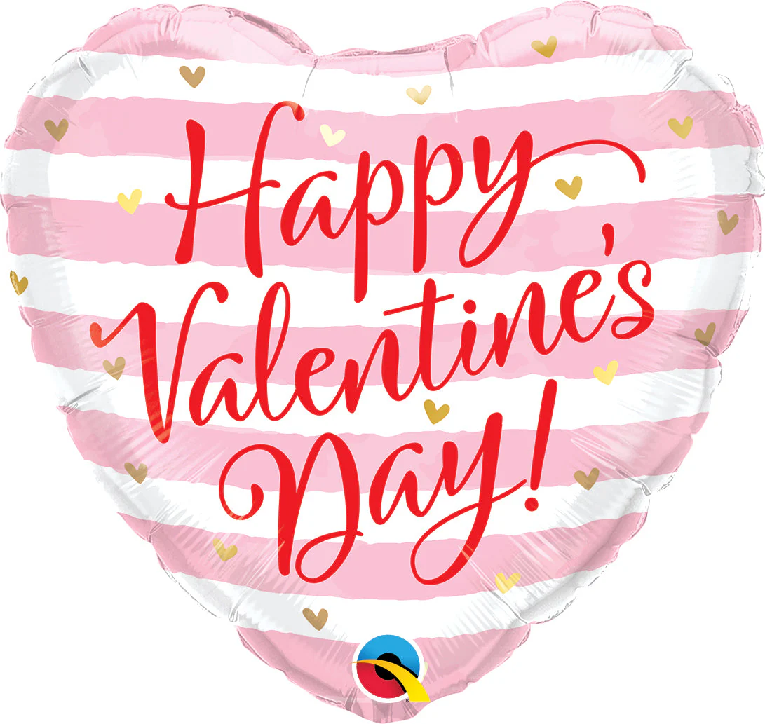 18" Heart Valentine's Pink Stripes Foil Balloon